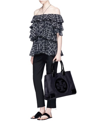 Figure View - Click To Enlarge - TORY BURCH - 'Ella' patent leather logo patch nylon tote
