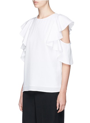 Front View - Click To Enlarge - C/MEO COLLECTIVE - 'White noise' ruffle sleeve cutout crepe top