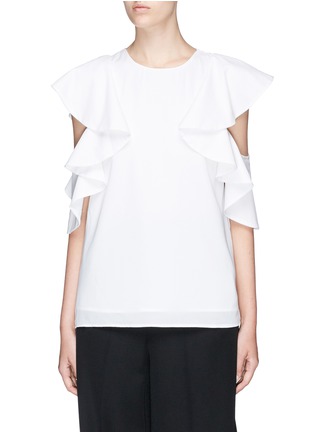 Main View - Click To Enlarge - C/MEO COLLECTIVE - 'White noise' ruffle sleeve cutout crepe top