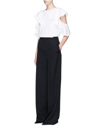 Figure View - Click To Enlarge - C/MEO COLLECTIVE - 'White noise' ruffle sleeve cutout crepe top