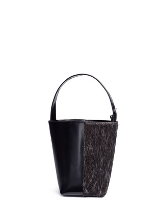 Detail View - Click To Enlarge - KARA - 'Panel' calf hair and leather crossbody bucket bag