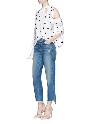 Figure View - Click To Enlarge - MONSE - Polka dot print silk one-shoulder shirt