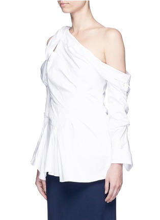 Front View - Click To Enlarge - MONSE - Ruched poplin one-shoulder top