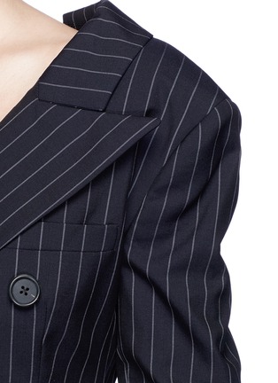 Detail View - Click To Enlarge - MONSE - Ruched sleeve stripe wool blazer