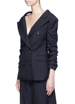 Front View - Click To Enlarge - MONSE - Ruched sleeve stripe wool blazer