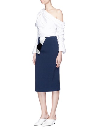 Figure View - Click To Enlarge - MONSE - Stripe satin foldover crepe skirt