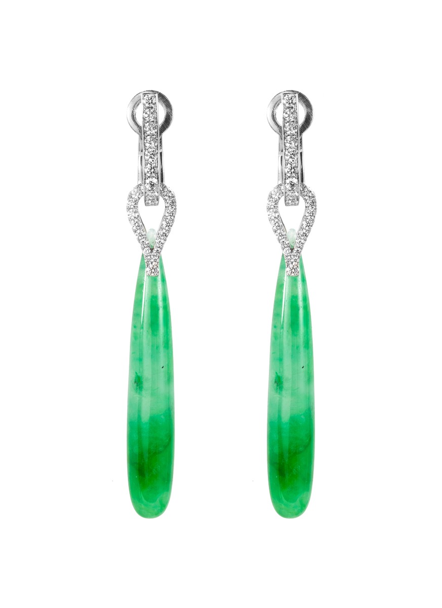 Diamond jadeite 18k white gold earrings