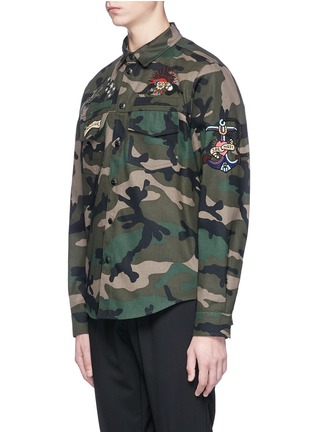 Front View - Click To Enlarge - VALENTINO GARAVANI - Tattoo bead embroidered camouflage print shirt jacket