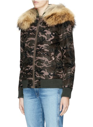 Front View - Click To Enlarge - MR & MRS ITALY - Fur trim camouflage padded bomber jacket