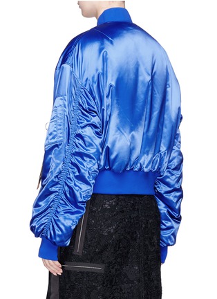 Back View - Click To Enlarge - MSGM - Ruched sleeve cropped satin bomber jacket