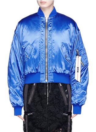 Main View - Click To Enlarge - MSGM - Ruched sleeve cropped satin bomber jacket