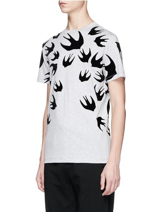 Front View - Click To Enlarge - MC Q - 'Swallow Swarm' velvet flock print T-shirt