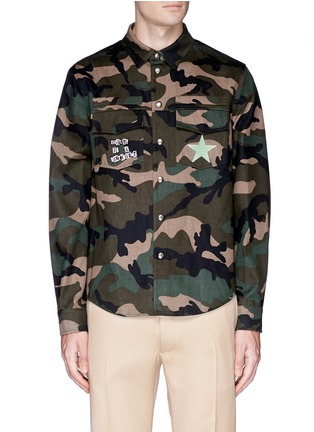 Main View - Click To Enlarge - VALENTINO GARAVANI - x Jamie Reid slogan patch camouflage shirt jacket