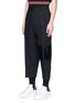 Front View - Click To Enlarge - MC Q - 'Taigen' cropped lambskin leather panel virgin wool pants