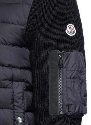 Detail View - Click To Enlarge - MONCLER - Knit panel down puffer zip hoodie