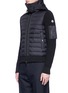 Front View - Click To Enlarge - MONCLER - Knit panel down puffer zip hoodie