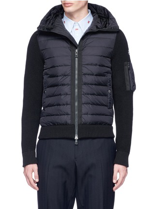 Main View - Click To Enlarge - MONCLER - Knit panel down puffer zip hoodie