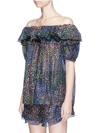 Front View - Click To Enlarge - CHLOÉ - Firework print ruffle off-shoulder top