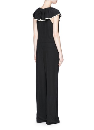 Back View - Click To Enlarge - CHLOÉ - Ruffle overlay peephole silk crepe jumpsuit