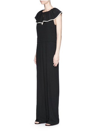 Front View - Click To Enlarge - CHLOÉ - Ruffle overlay peephole silk crepe jumpsuit