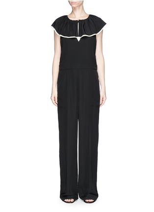 Main View - Click To Enlarge - CHLOÉ - Ruffle overlay peephole silk crepe jumpsuit