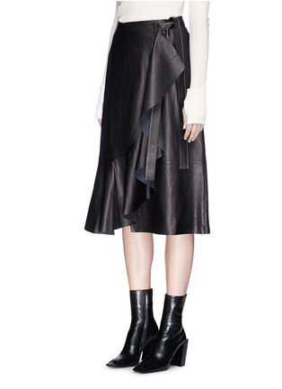 Front View - Click To Enlarge - HELMUT LANG - Ruffle leather wrap skirt