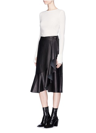 Figure View - Click To Enlarge - HELMUT LANG - Ruffle leather wrap skirt