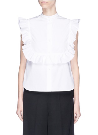 Main View - Click To Enlarge - HELMUT LANG - Ruffle bib sleeveless cotton poplin shirt