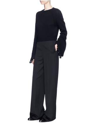 Figure View - Click To Enlarge - HELMUT LANG - Ruffle cuff wool-cashmere cropped sweater