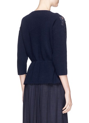 Back View - Click To Enlarge - CHLOÉ - Floral lace shoulder Merino wool-cashmere sweater