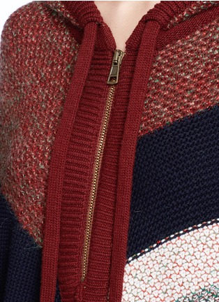 Detail View - Click To Enlarge - CHLOÉ - Oversized colourblock stripe tweed knit hooded cape
