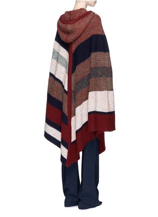 Back View - Click To Enlarge - CHLOÉ - Oversized colourblock stripe tweed knit hooded cape