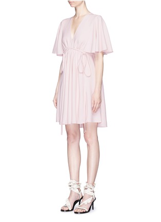 Front View - Click To Enlarge - CHLOÉ - Drawstring waist ruffle sleeve cady dress