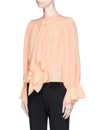 Front View - Click To Enlarge - CHLOÉ - Pussybow ruched crepe de chine blouse