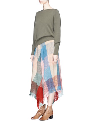 Figure View - Click To Enlarge - CHLOÉ - Fringe hem colourblock open weave midi skirt