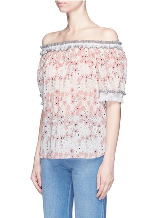 Front View - Click To Enlarge - CHLOÉ - Floral print ruffle off-shoulder crépon top