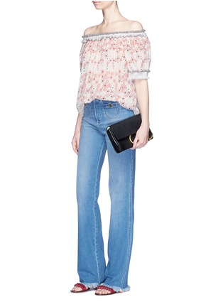 Figure View - Click To Enlarge - CHLOÉ - Floral print ruffle off-shoulder crépon top