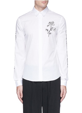 Main View - Click To Enlarge - MC Q - Floral slogan embroidered woven cotton shirt