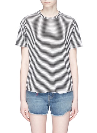 Main View - Click To Enlarge - SANDRINE ROSE - 'The Vintage Crew' feather embroidered stripe T-shirt