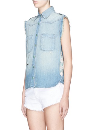 Front View - Click To Enlarge - SANDRINE ROSE - Tribal embroidered chambray sleeveless shirt