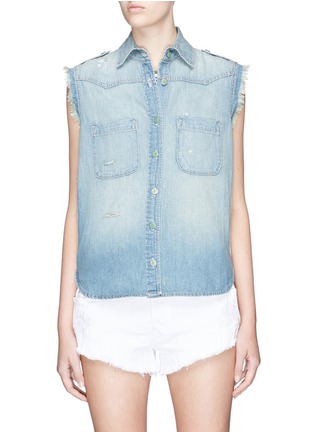 Main View - Click To Enlarge - SANDRINE ROSE - Tribal embroidered chambray sleeveless shirt