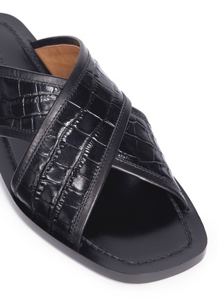 Detail View - Click To Enlarge - ALUMNAE - 'X-Slide' croc embossed leather sandals