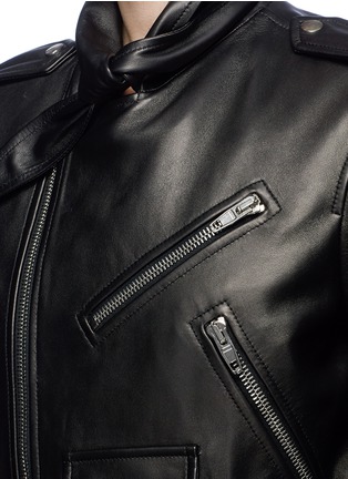 Detail View - Click To Enlarge - BALENCIAGA - Scarf collar lambskin leather biker jacket