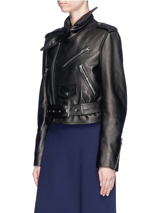 Front View - Click To Enlarge - BALENCIAGA - Scarf collar lambskin leather biker jacket
