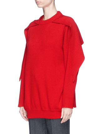 Detail View - Click To Enlarge - BALENCIAGA - Scarf overlay cutout hem oversized sweater