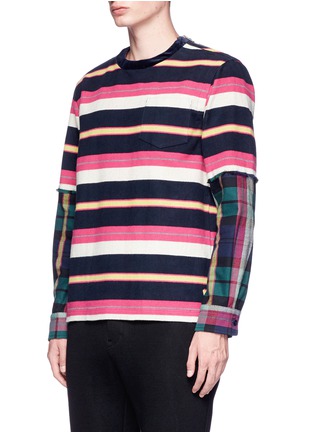 Front View - Click To Enlarge - SACAI - Check plaid sleeve stripe flannel sweatshirt