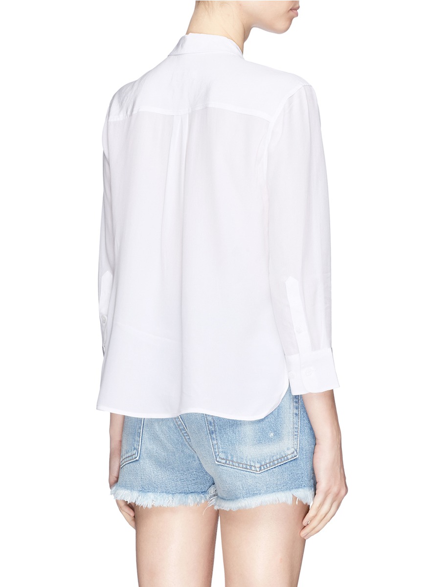 EQUIPMENT 'Signature' 3/4 Sleeve Cropped Silk Crepe Shirt in Bright ...