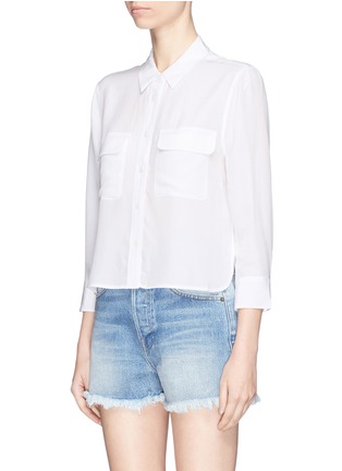 Front View - Click To Enlarge - EQUIPMENT - 'Signature' 3/4 sleeve cropped silk crepe shirt