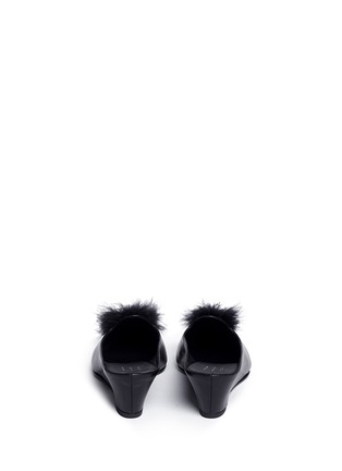 Back View - Click To Enlarge - TRADEMARK - 'Castainge' feather pompom leather wedge mules
