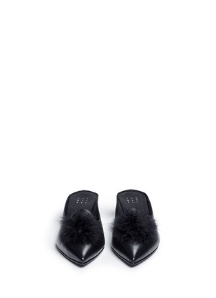 Front View - Click To Enlarge - TRADEMARK - 'Castainge' feather pompom leather wedge mules